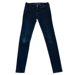 American Eagle Jeans Womens Sz 4 X-Long Blue Jegging Stretch Low Rise Distressed